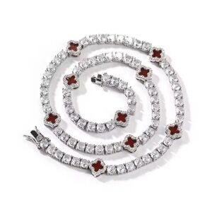 Red Crystals Diamond and Clovers Necklace